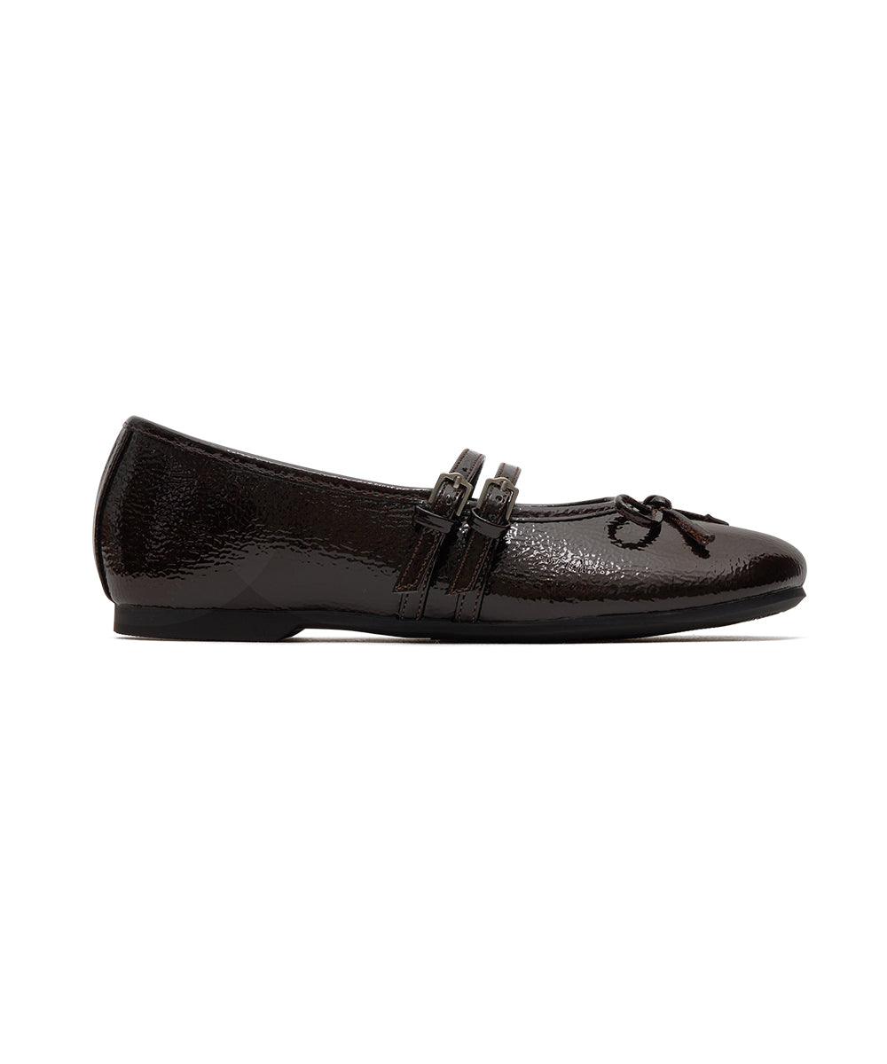 SQUARE TOE TWO STRAP MARYJANES(ENAMEL) - BROWN UK3.5(230)