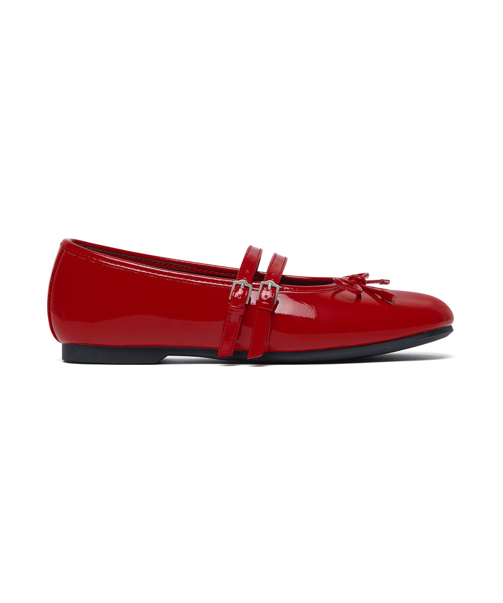 SQUARE TOE TWO STRAP MARYJANES(ENAMEL) - RED UK3.5(230)