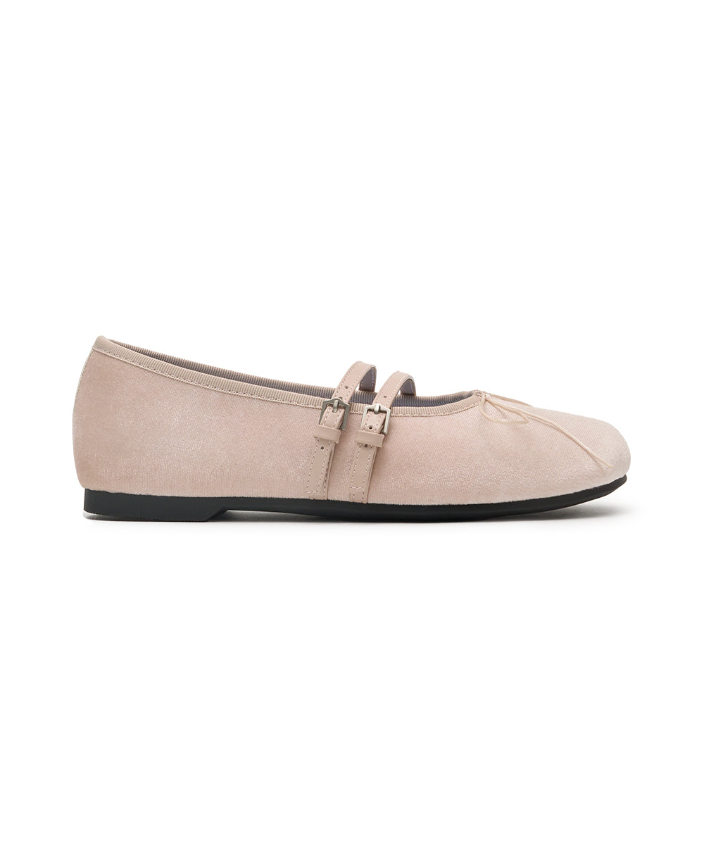 SQUARE TOE TWO STRAP MARYJANE (VELVET) - PINK UK3.5(230)