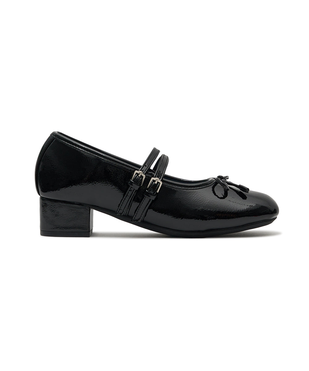 SQUARE TOE TWO STRAP MARYJANE(4CM) - BLACK UK3.5(230)