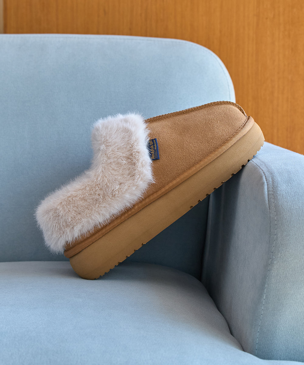 CLOUDY FLATFORM FUR MULES - CHESTNUT UK3.5(230)