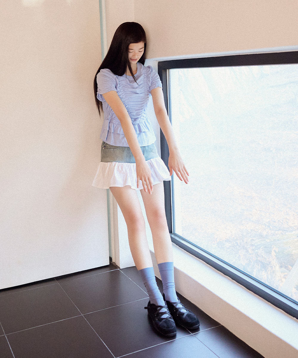 SHIRRING TSHIRT - BLUE M