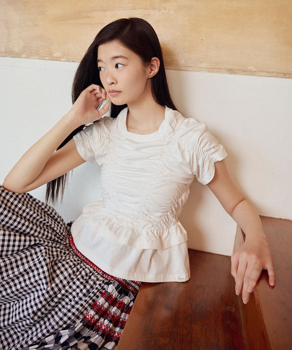 SHIRRING TSHIRT - IVORY M