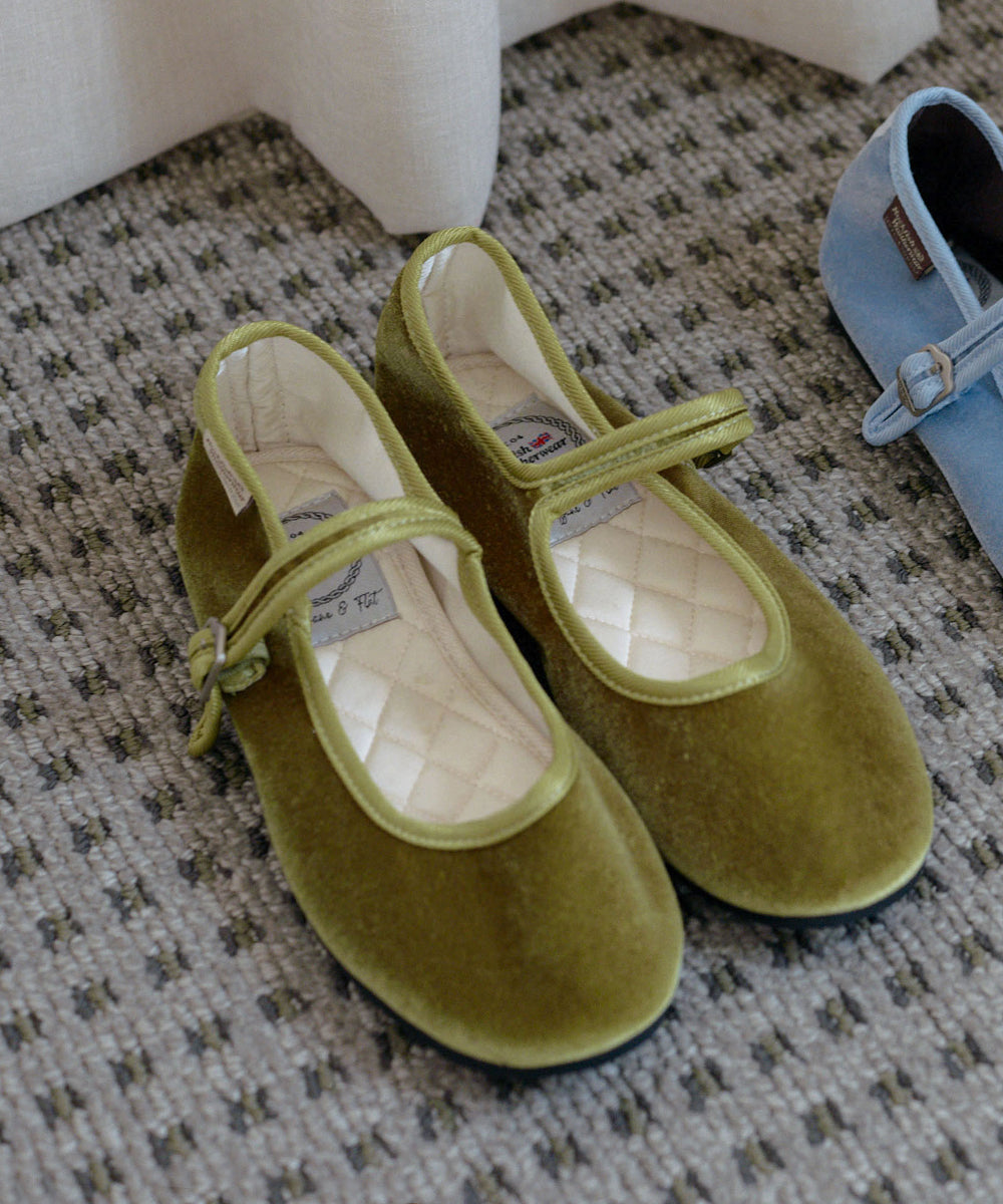 NEW BELLA QUILTED MARYJANES - OLIVE UK3.5(230)