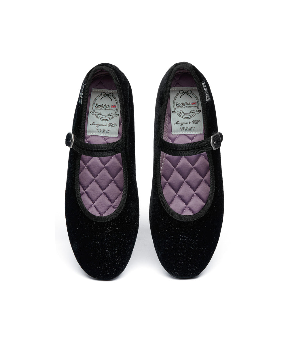 NEW BELLA QUILTED MARYJANE - GLITTER BLACK UK3.5(230)