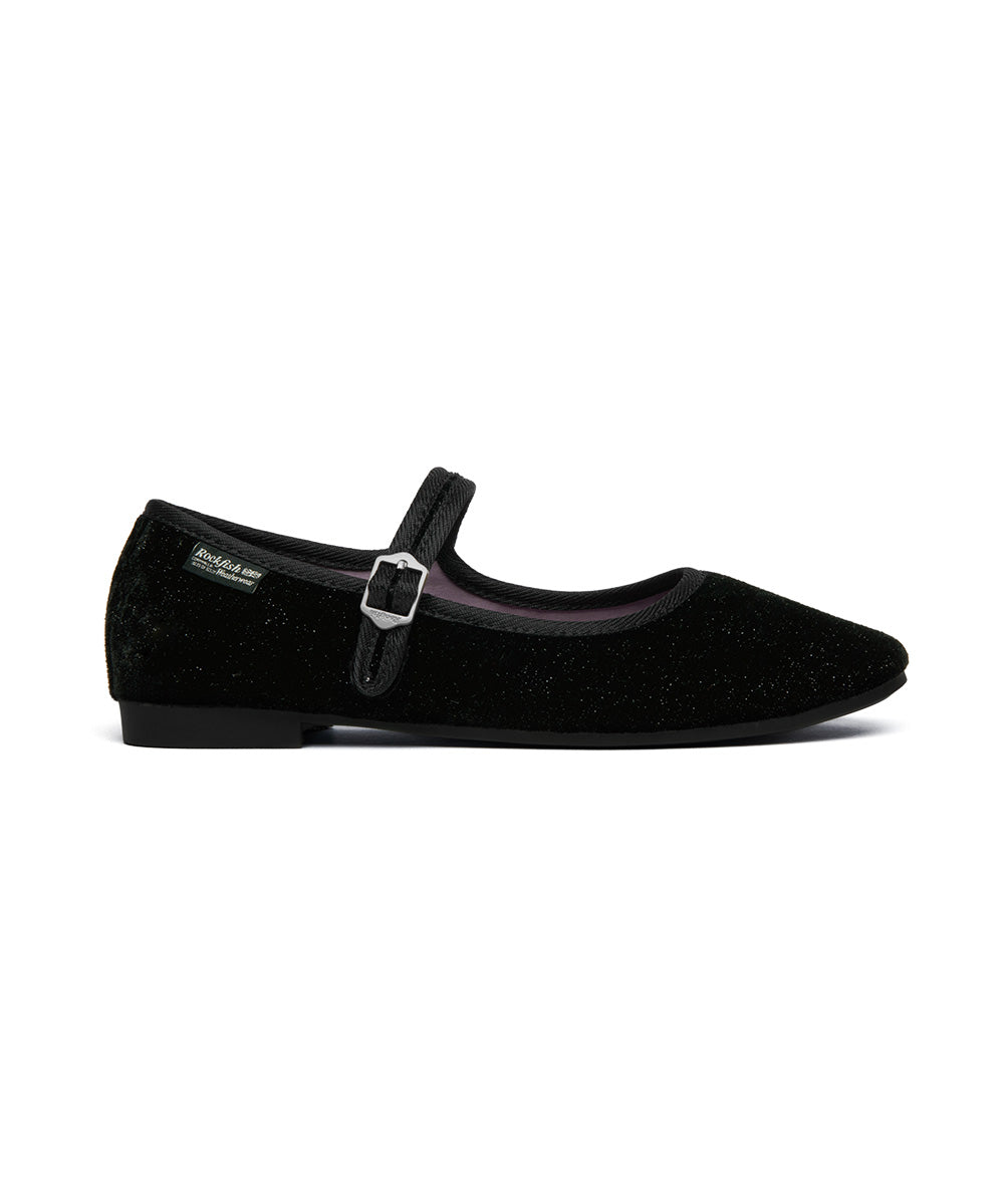 NEW BELLA QUILTED MARYJANE - GLITTER BLACK UK3.5(230)