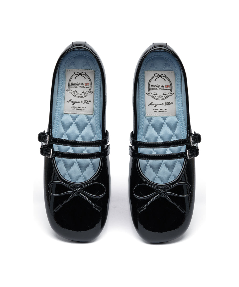 SQUARE TOE TWO STRAP MARYJANES(ENAMEL) - BLACK UK3.5(230)
