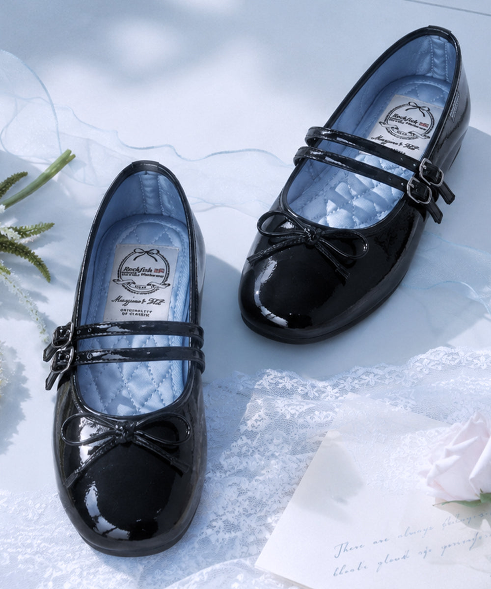 SQUARE TOE TWO STRAP MARYJANES(ENAMEL) - BLACK UK3.5(230)