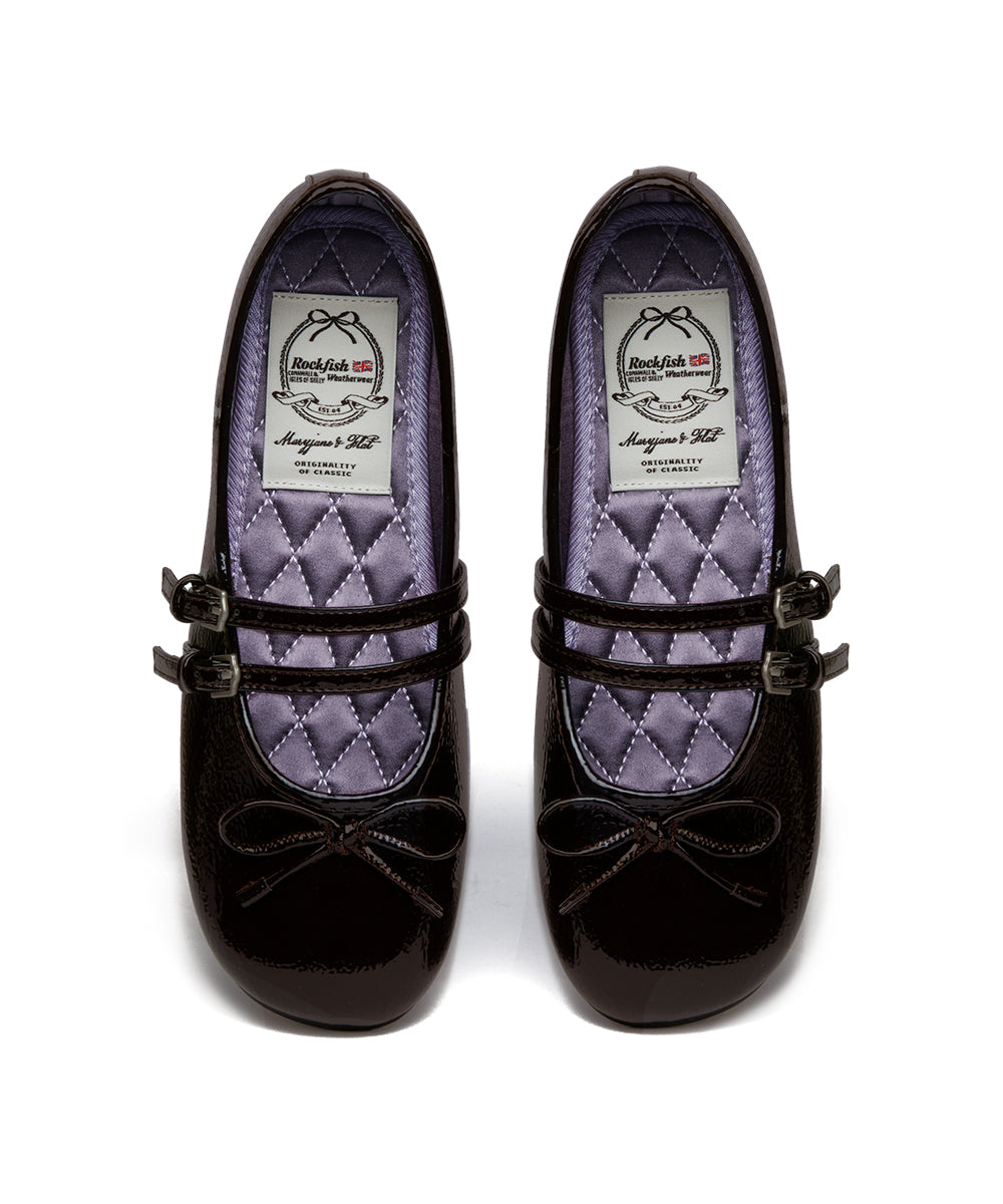 SQUARE TOE TWO STRAP MARYJANES(ENAMEL) - BROWN UK3.5(230)