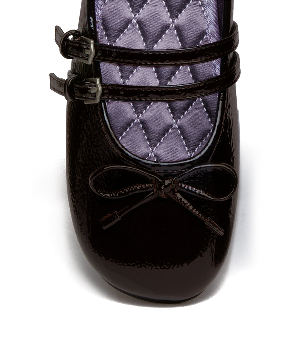 SQUARE TOE TWO STRAP MARYJANES(ENAMEL) - BROWN UK3.5(230)