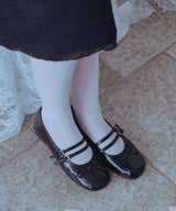 SQUARE TOE TWO STRAP MARYJANES(ENAMEL) - BROWN