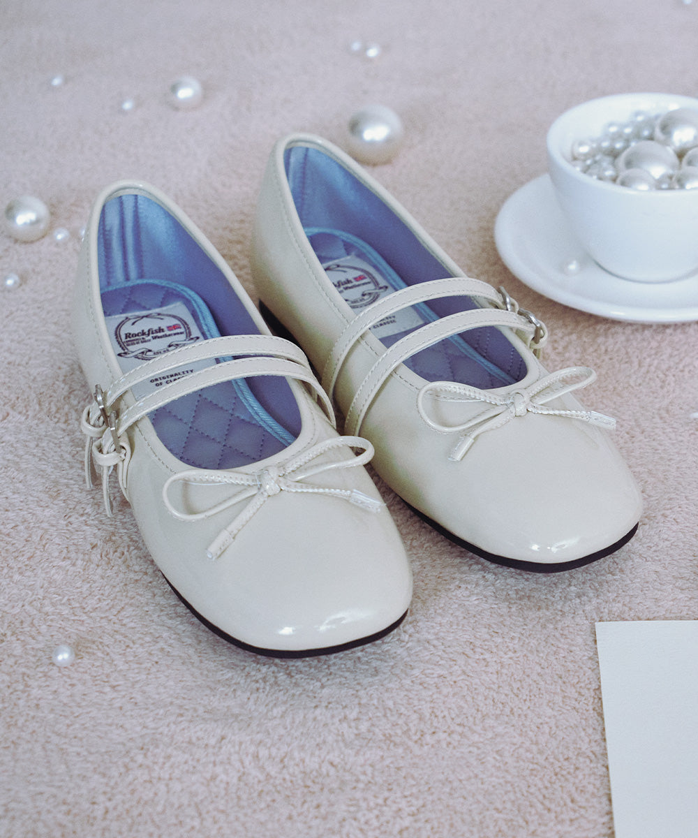 SQUARE TOE TWO STRAP MARYJANES(ENAMEL) - BUTTER UK3.5(230)