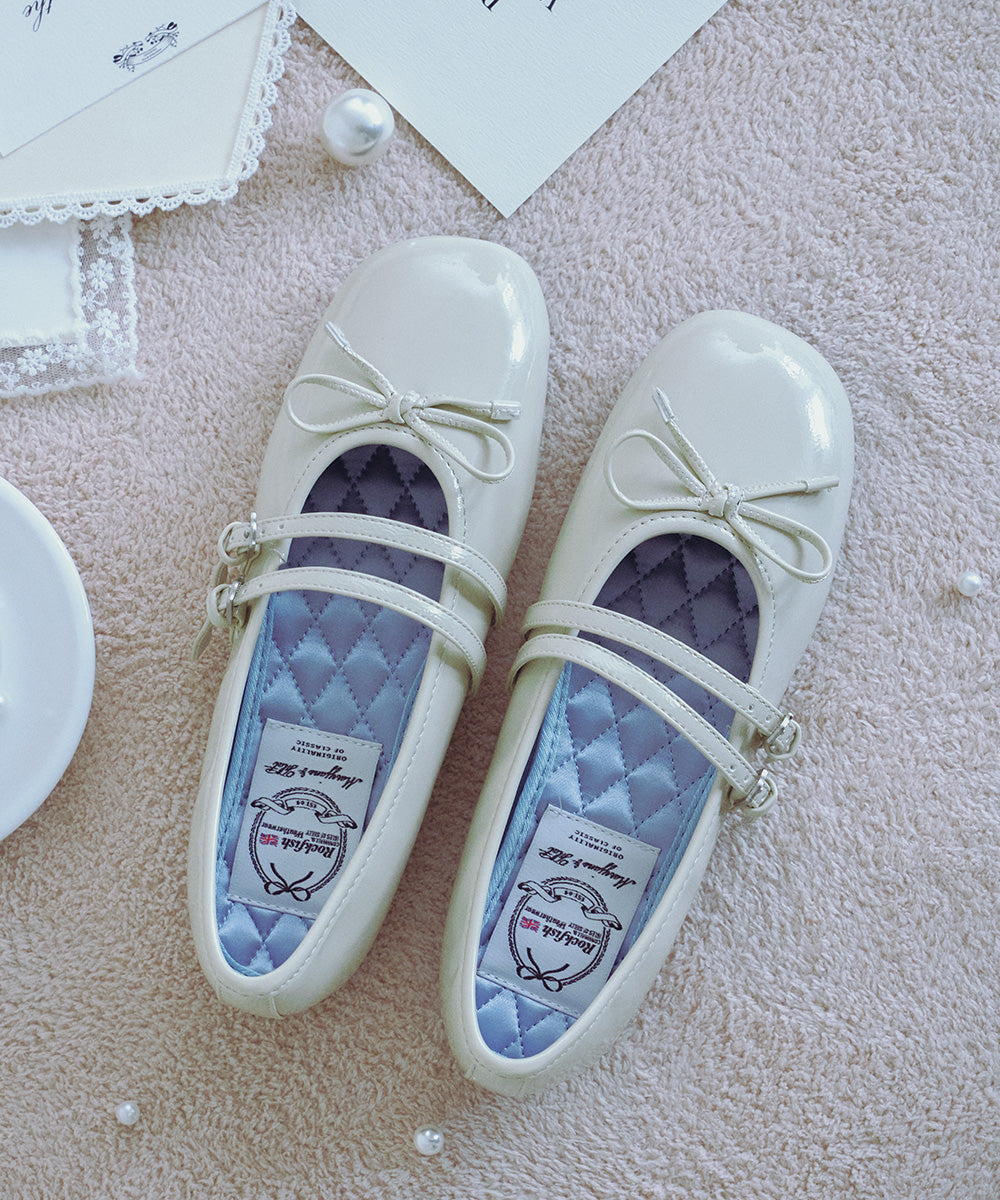 SQUARE TOE TWO STRAP MARYJANES(ENAMEL) - BUTTER UK3.5(230)
