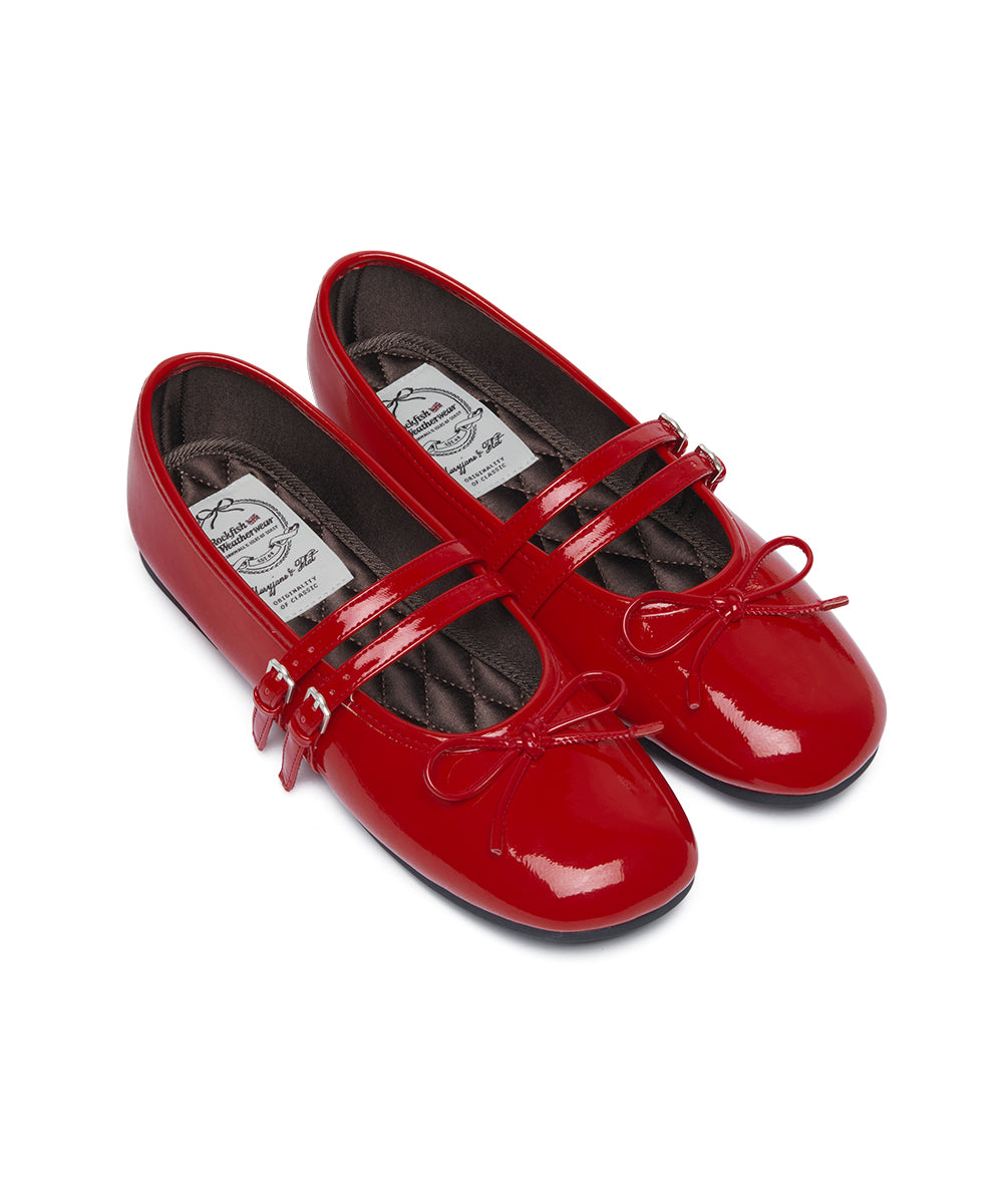 SQUARE TOE TWO STRAP MARYJANES(ENAMEL) - RED UK3.5(230)