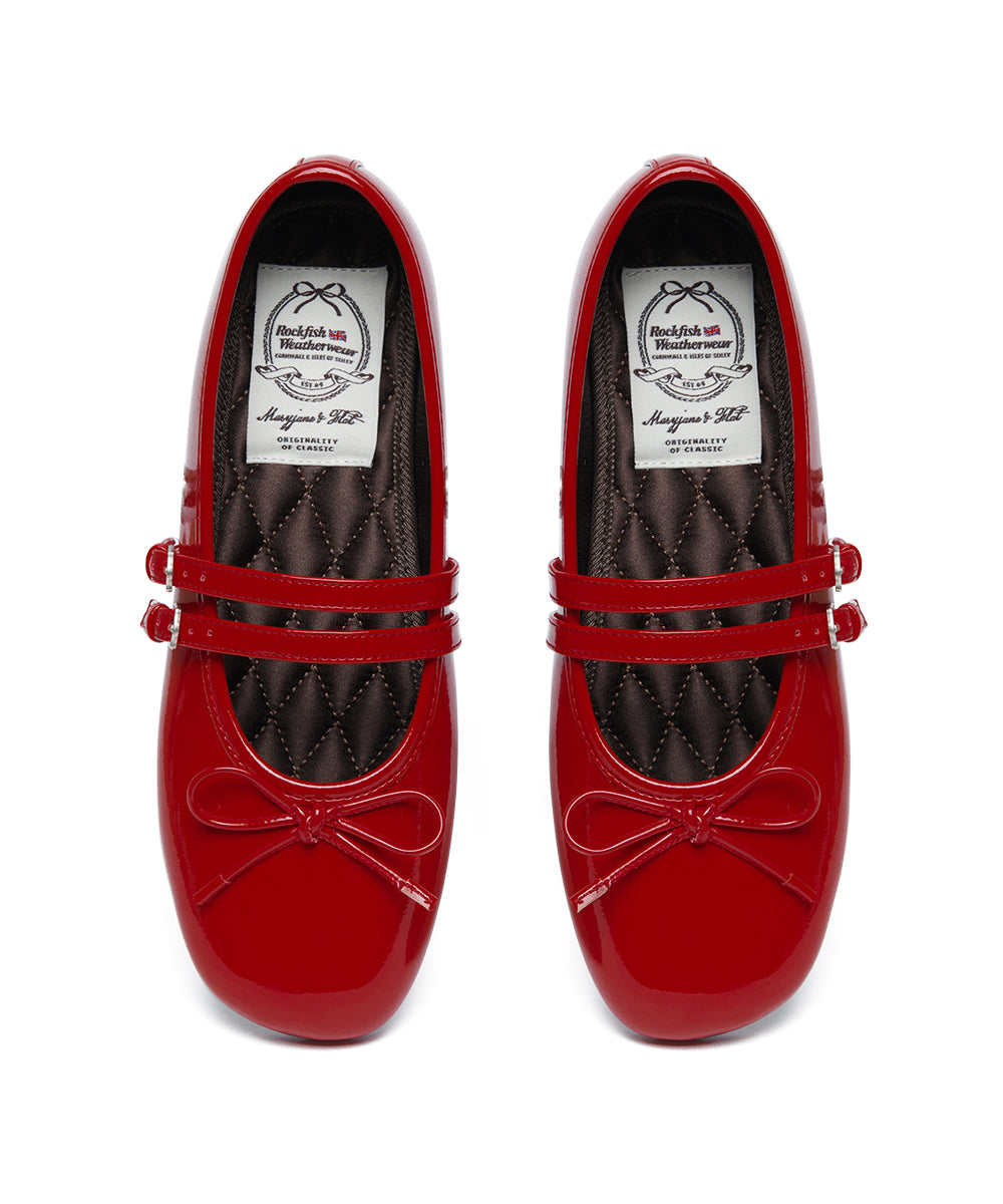 SQUARE TOE TWO STRAP MARYJANES(ENAMEL) - RED UK3.5(230)