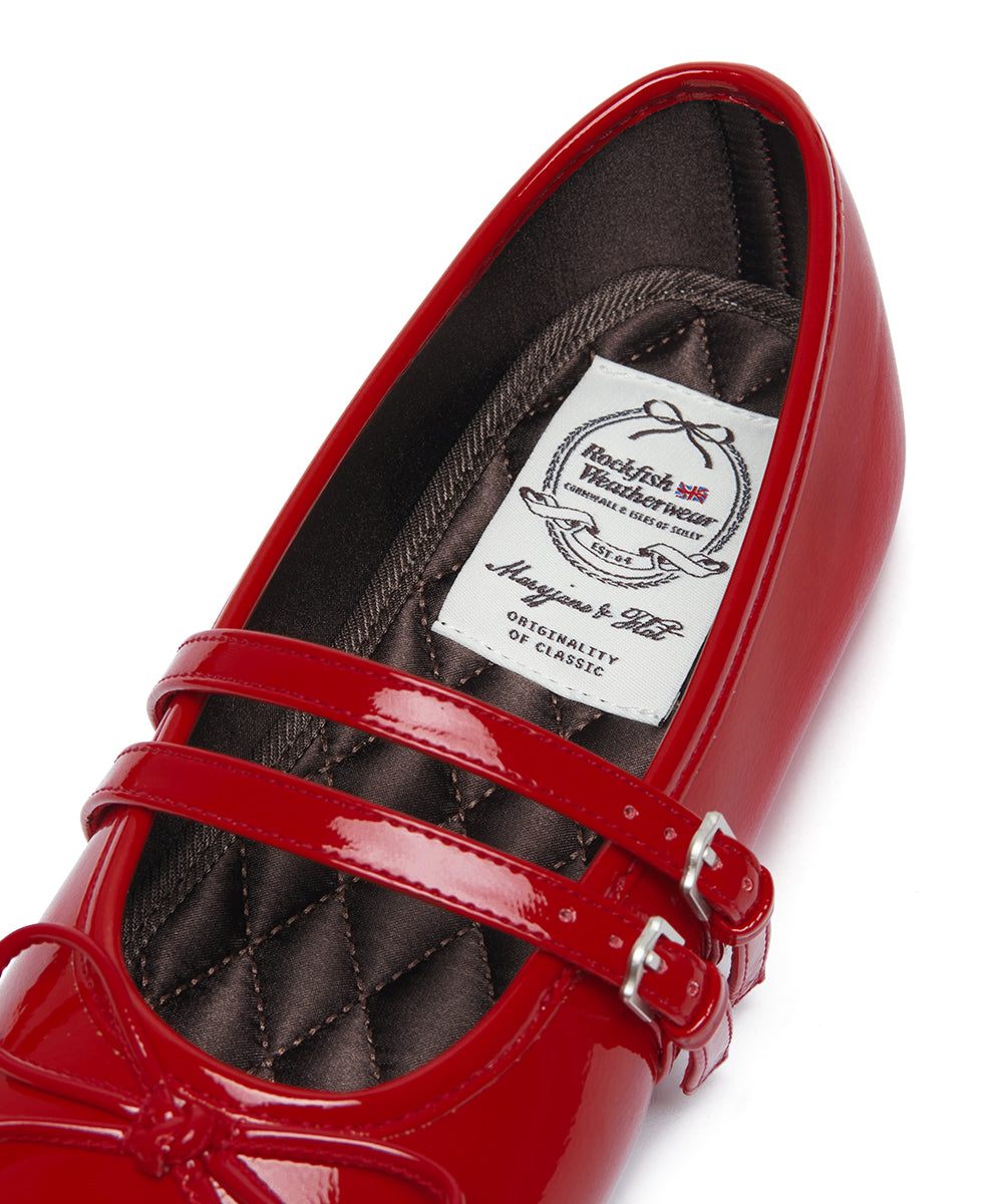 SQUARE TOE TWO STRAP MARYJANES(ENAMEL) - RED UK3.5(230)