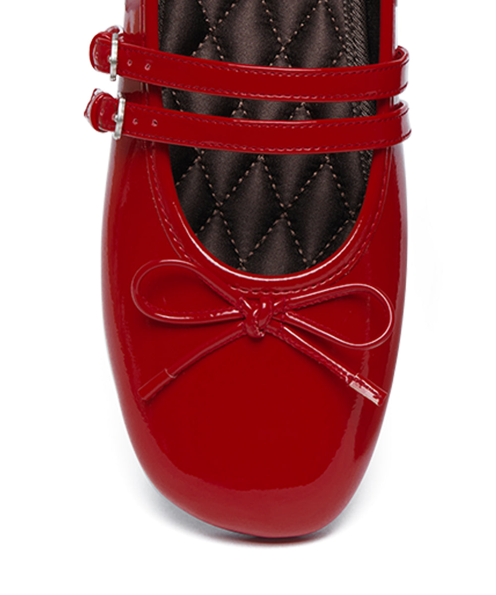 SQUARE TOE TWO STRAP MARYJANES(ENAMEL) - RED UK3.5(230)
