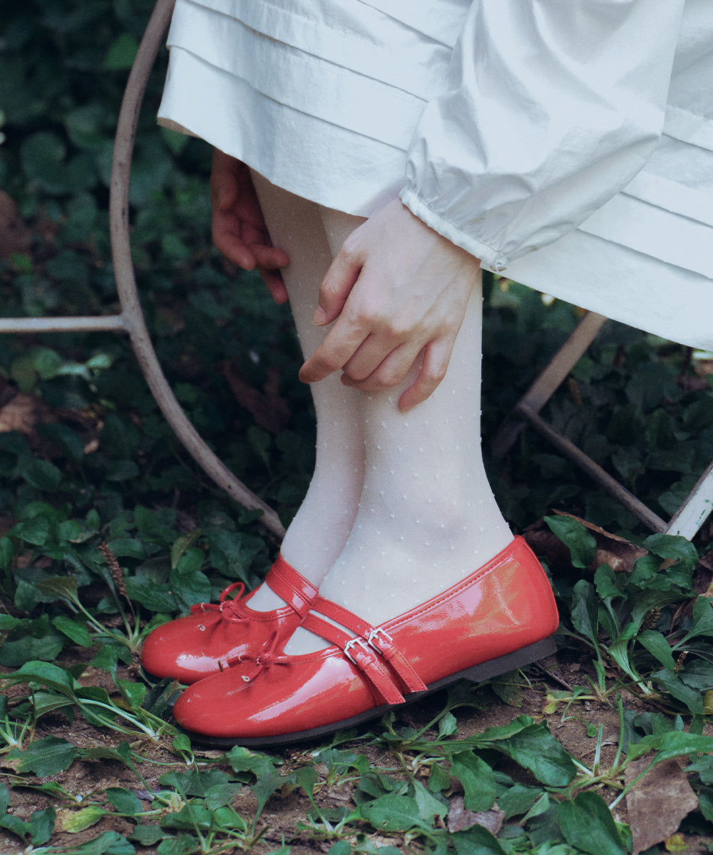 SQUARE TOE TWO STRAP MARYJANES(ENAMEL) - RED UK3.5(230)