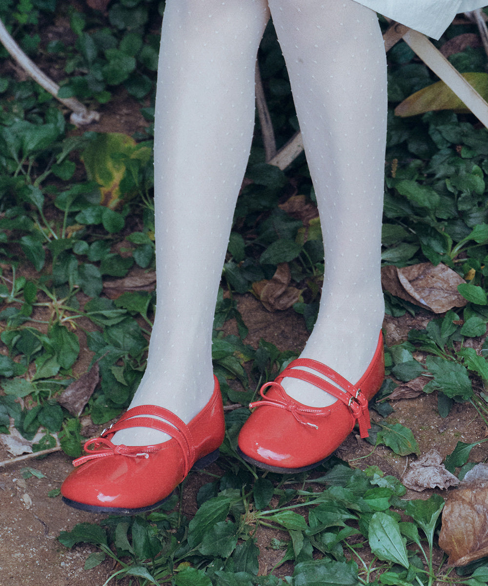 SQUARE TOE TWO STRAP MARYJANES(ENAMEL) - RED UK3.5(230)