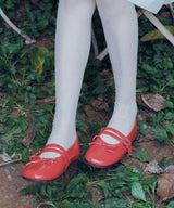 SQUARE TOE TWO STRAP MARYJANES(ENAMEL) - RED