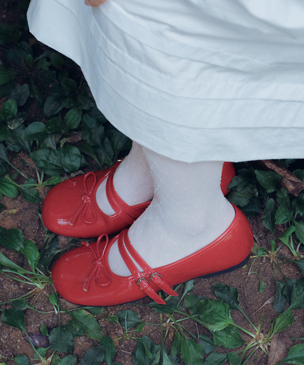 SQUARE TOE TWO STRAP MARYJANES(ENAMEL) - RED UK3.5(230)