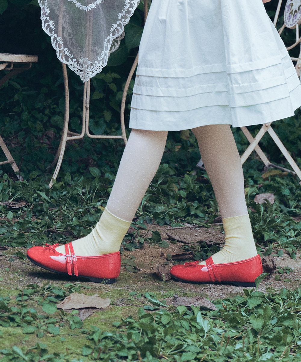 SQUARE TOE TWO STRAP MARYJANES(ENAMEL) - RED UK3.5(230)