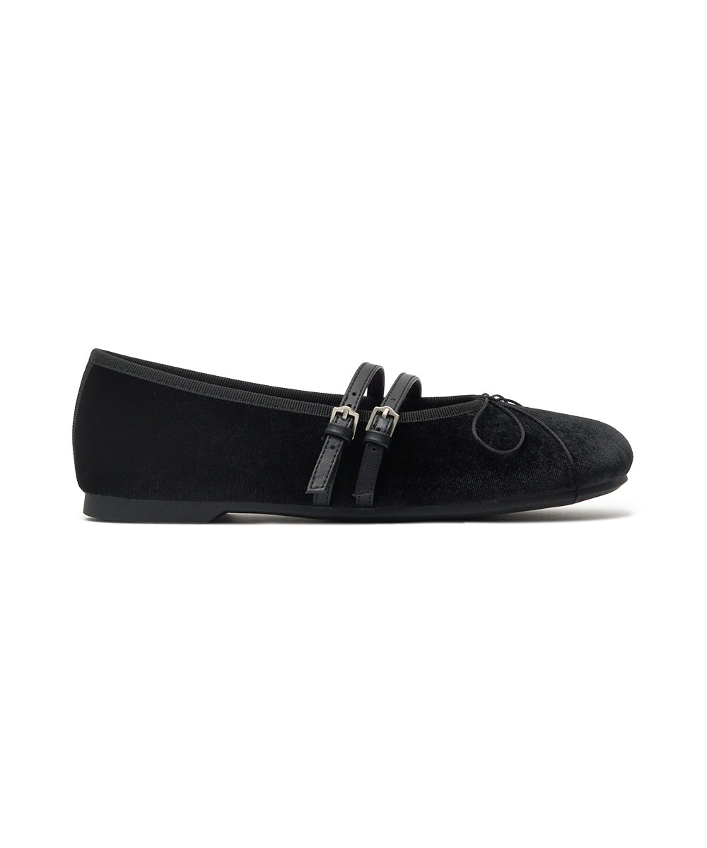 SQUARE TOE TWO STRAP MARYJANE (VELVET) - BLACK UK3.5(230)