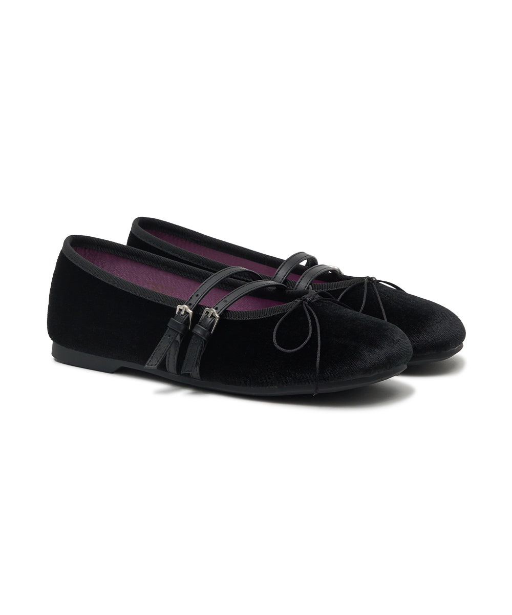 SQUARE TOE TWO STRAP MARYJANE (VELVET) - BLACK UK3.5(230)
