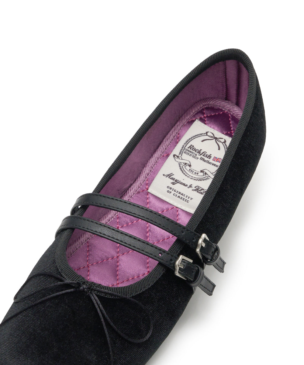 SQUARE TOE TWO STRAP MARYJANE (VELVET) - BLACK UK3.5(230)