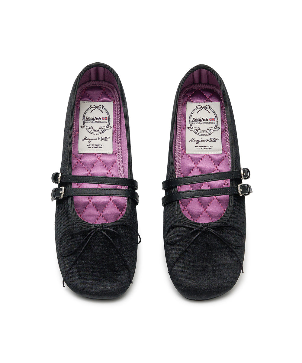 SQUARE TOE TWO STRAP MARYJANE (VELVET) - BLACK UK3.5(230)
