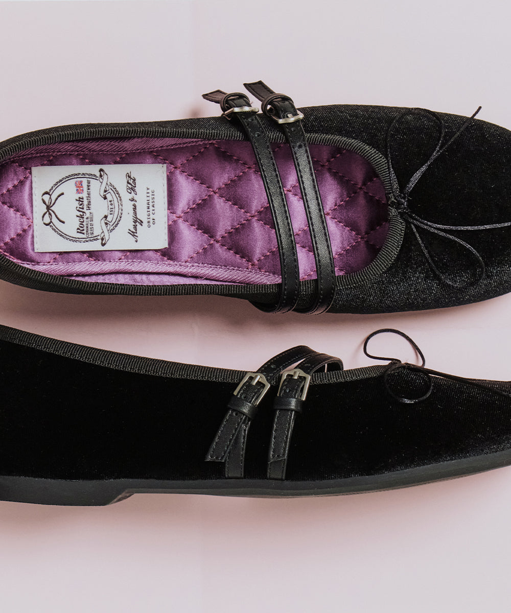 SQUARE TOE TWO STRAP MARYJANE (VELVET) - BLACK UK3.5(230)