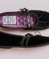 SQUARE TOE TWO STRAP MARYJANE (VELVET) - BLACK