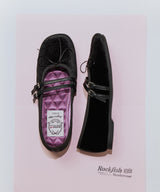 SQUARE TOE TWO STRAP MARYJANE (VELVET) - BLACK