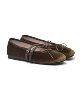 SQUARE TOE TWO STRAP MARYJANE (VELVET) - BROWN