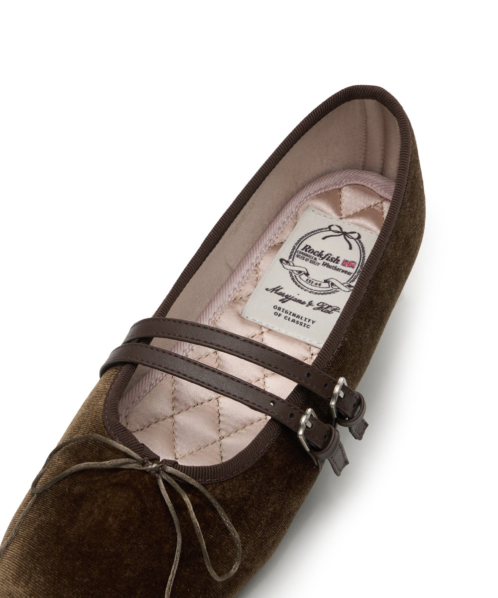 SQUARE TOE TWO STRAP MARYJANE (VELVET) - BROWN UK3.5(230)