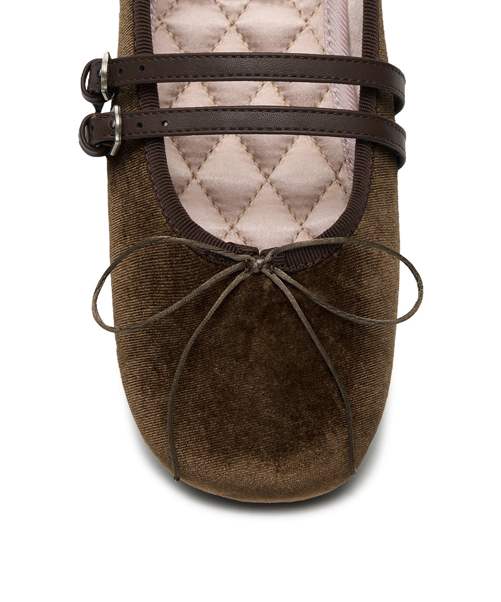 SQUARE TOE TWO STRAP MARYJANE (VELVET) - BROWN UK3.5(230)