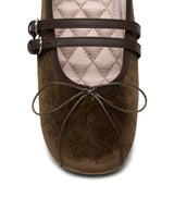 SQUARE TOE TWO STRAP MARYJANE (VELVET) - BROWN