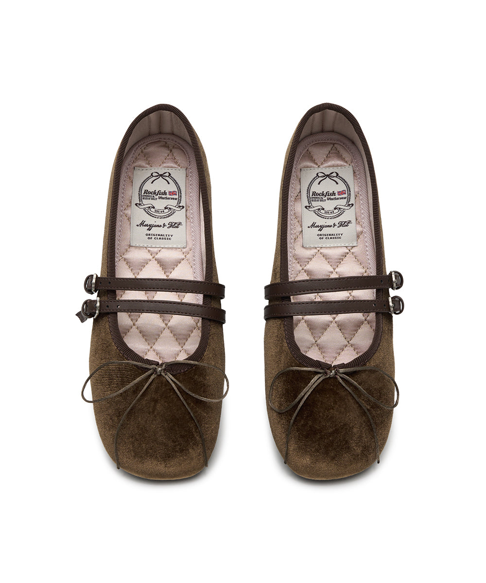 SQUARE TOE TWO STRAP MARYJANE (VELVET) - BROWN UK3.5(230)