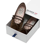 SQUARE TOE TWO STRAP MARYJANE (VELVET) - BROWN