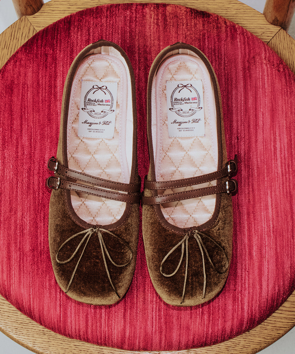 SQUARE TOE TWO STRAP MARYJANE (VELVET) - BROWN UK3.5(230)