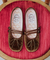 SQUARE TOE TWO STRAP MARYJANE (VELVET) - BROWN