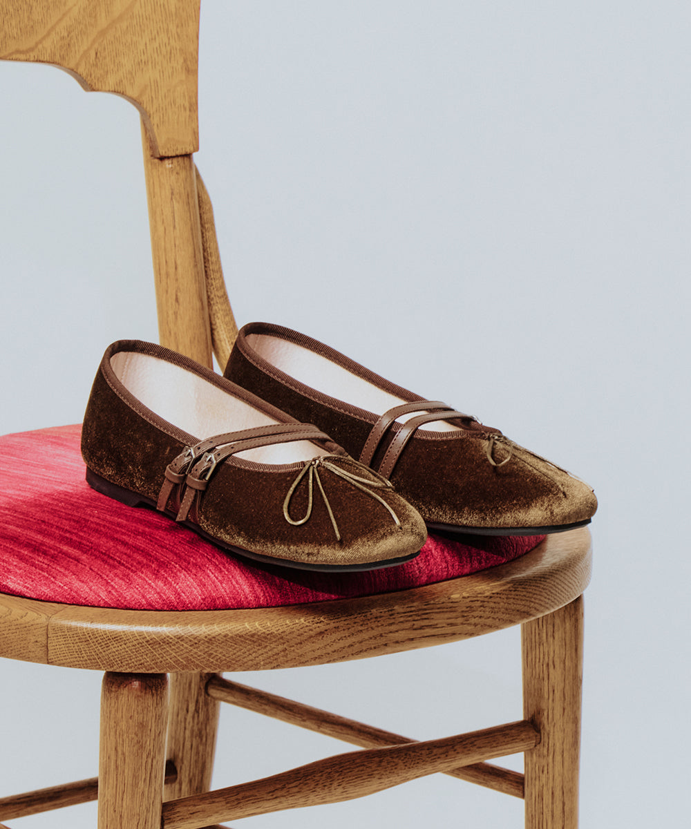 SQUARE TOE TWO STRAP MARYJANE (VELVET) - BROWN UK3.5(230)