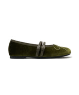 SQUARE TOE TWO STRAP MARYJANE (VELVET) - OLIVE