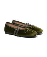SQUARE TOE TWO STRAP MARYJANE (VELVET) - OLIVE