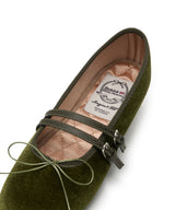 SQUARE TOE TWO STRAP MARYJANE (VELVET) - OLIVE