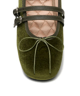 SQUARE TOE TWO STRAP MARYJANE (VELVET) - OLIVE