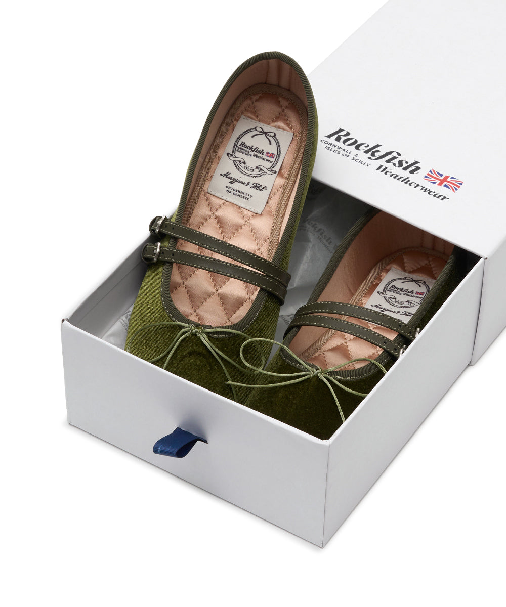 SQUARE TOE TWO STRAP MARYJANE (VELVET) - OLIVE UK3.5(230)