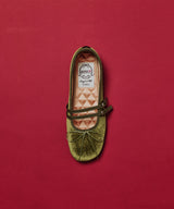SQUARE TOE TWO STRAP MARYJANE (VELVET) - OLIVE