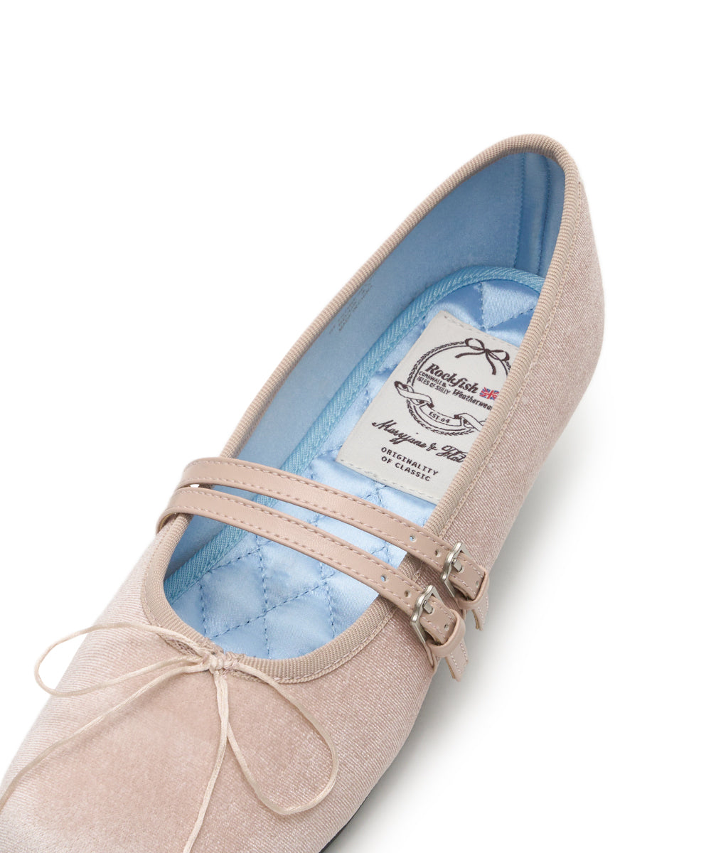 SQUARE TOE TWO STRAP MARYJANE (VELVET) - PINK UK3.5(230)