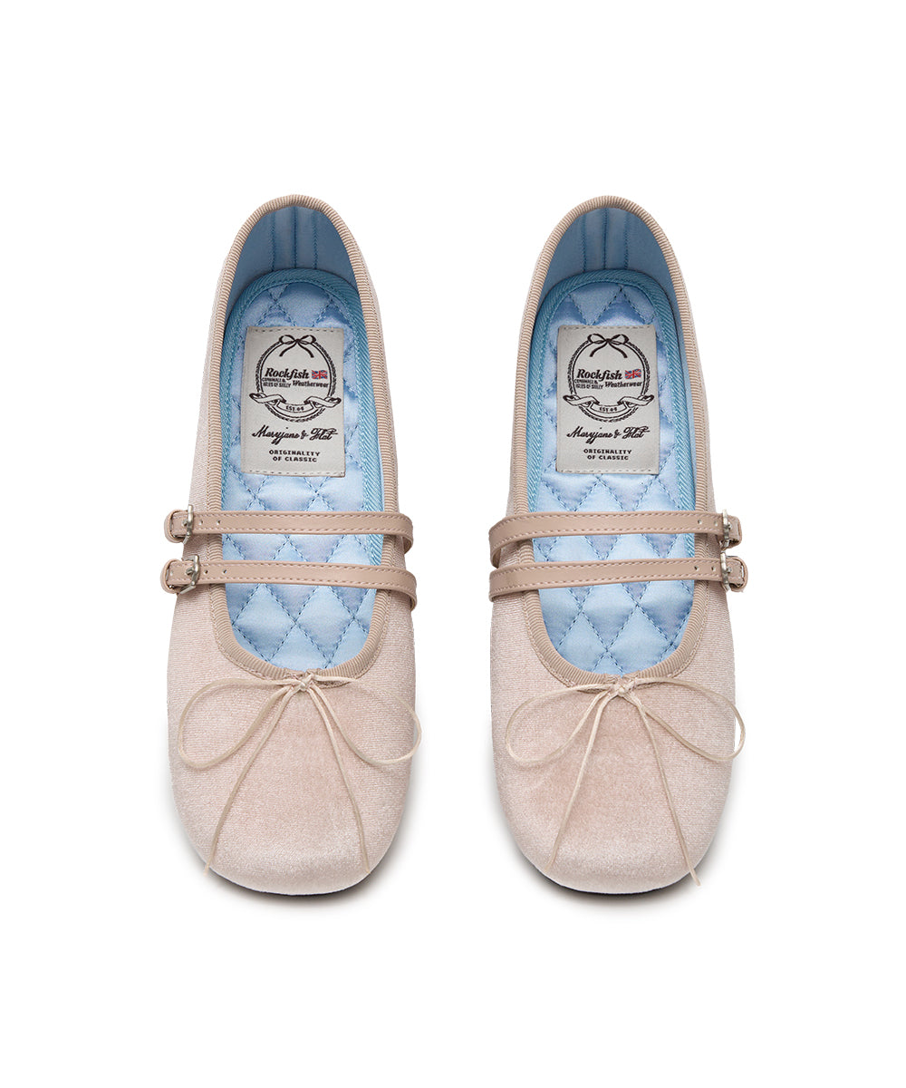 SQUARE TOE TWO STRAP MARYJANE (VELVET) - PINK UK3.5(230)